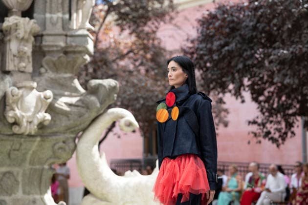 September 9, 2026, Madrid, Spain: A model parades with Maria Lafuente design during the OMODA Fashion Week Madrid at Jardines Sabatini Madrid. Madrid Spain  - ZUMAs197 20260909_aaa_s197_155 Copyright: xAtilanoxGarciax