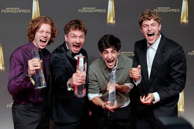 Arsseni Bultmann, Johannes Kienast, Loran Alhasan, and Jonathan Kriener at the 2026 German Television Awards ceremony at the Confex Center in Cologne, September 9, 2026 Foto:xR.xSchmiegeltx xFuturexImagex fernsehpreis_6016