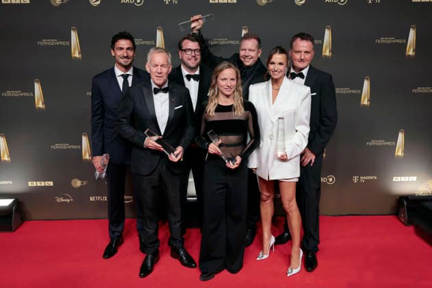 Mats Hummels, Johannes B. Kerner, Christian Straßburger, Tabea Kemme, Wolff Fuss, Laura Wontorra, and a guest at the 2026 German Television Awards ceremony at the Confex Center in Cologne, September 9, 2026 Foto:xR.xSchmiegeltx xFuturexImagex fernsehpreis_6017