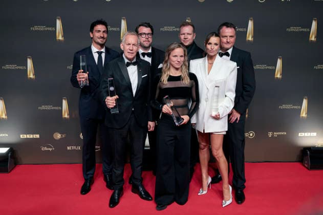 Mats Hummels, Johannes B. Kerner, Christian Straßburger, Tabea Kemme, Wolff Fuss, Laura Wontorra, and a guest at the 2026 German Television Awards ceremony at the Confex Center in Cologne, September 9, 2026 Foto:xR.xSchmiegeltx xFuturexImagex fernsehpreis_6019