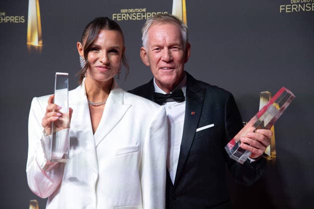 Award recipients Laura WONTORRA, host, and Johannes B. KERNER, host, at the German Television Award ceremony, The 2026 German Television Award, held at Confex Cologne on September 9, 2025