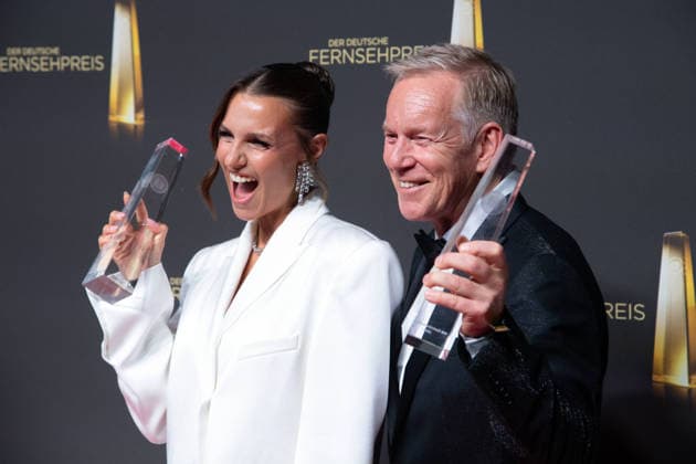 Award recipients Laura WONTORRA, host, and Johannes B. KERNER, host, at the German Television Award ceremony, The 2026 German Television Award, held at Confex Cologne on September 9, 2025