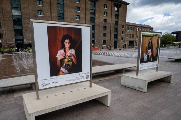 Amy Winehouse in Focus Free Exhibition Kings Cross in London, UK - 9 SEP2026. Two portraits of Amy Winehouse seen displayed as part of the ‘Amy Winehouse. Visitors view ‘Amy Winehouse: In Focus’, a free outdoor photography exhibition at Granary Square and King’s Boulevard in King’s Cross, London. The exhibition features defining and previously unseen photographs of the late singer, offering an intimate portrait of her life and career and marking 20 years since the release of her acclaimed album ‘Back to Black’. The exhibition runs from 1 September to 15 October 2026. London United Kingdom Copyright: xJamesxWilloughbyx xSOPAxImagesx JWILLOUGHBY_3329
