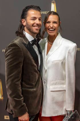 ABB TELEVISION AWARD: Laura Wontorra, host, and her boyfriend Riccardo Basie, host, appeared on the red carpet at the gala for the 2026 German Television Award ceremony at the Confex Center on September 9, 2026, in Cologne, North Rhine-Westphalia, Germany