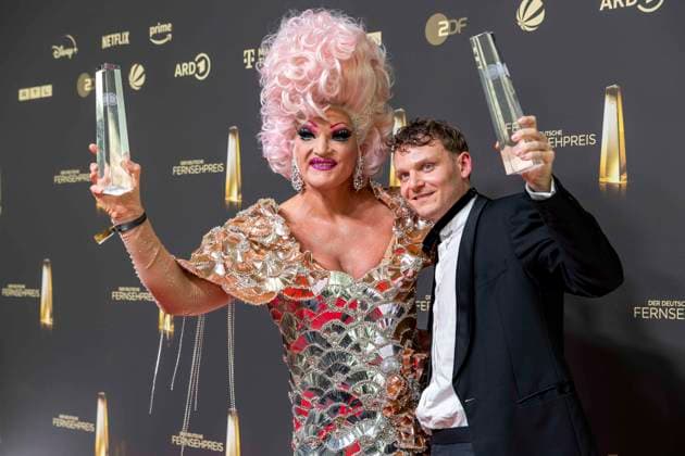 ABB TELEVISION AWARD: Olivia Jones and Johannes Hegemann, winners of the Television Award; the host appears on the red carpet at the gala ceremony for the 2026 German Television Award at the Confex Center on September 9, 2026, in Cologne, North Rhine-Westphalia, Germany