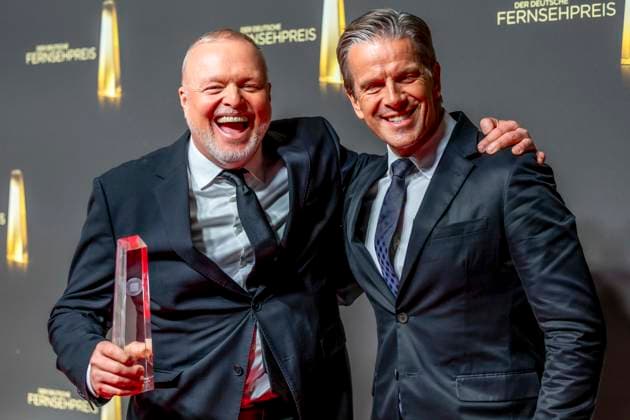 ABB TELEVISION AWARD: Stefan Raab and Markus Lanz, winners of the Television Award, appear on the red carpet at the gala ceremony for the 2026 German Television Award at the Confex Center on September 9, 2026, in Cologne, North Rhine-Westphalia, Germany