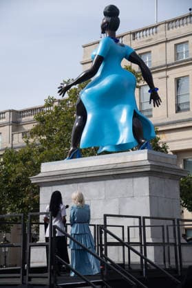 Fourth Plinth Unveiling at Trafalgar Square, London, UK - 10 September, 2026 Justine Simons - Deputy Mayor for Culture and Creative Industries in London and American Artist Tschabalala Self pose with Self s artwork Lady In Blue on the Fourth Plinth at Trafalgar Square, London, England, UK on Thursday 10 September, 2026., Credit:Justin Ng Avalon UK, England, London, Trafalgar Square Copyright: xJustinxNgx xAvalonx 1133037743