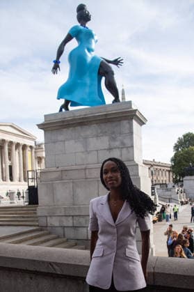Fourth Plinth Unveiling at Trafalgar Square, London, UK - 10 September, 2026 American Artist Tschabalala Self poses with her artwork Lady In Blue on the Fourth Plinth at Trafalgar Square, London, England, UK on Thursday 10 September, 2026., Credit:Justin Ng Avalon UK, England, London, Trafalgar Square Copyright: xJustinxNgx xAvalonx 1133037758