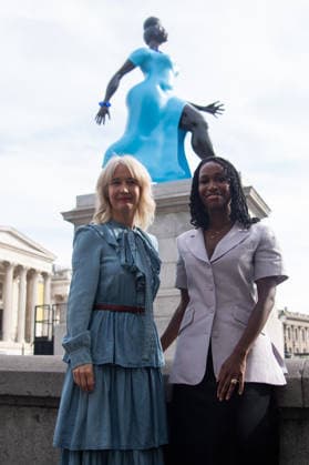 Fourth Plinth Unveiling at Trafalgar Square, London, UK - 10 September, 2026 Justine Simons - Deputy Mayor for Culture and Creative Industries in London and American Artist Tschabalala Self pose with Self s artwork Lady In Blue on the Fourth Plinth at Trafalgar Square, London, England, UK on Thursday 10 September, 2026., Credit:Justin Ng Avalon UK, England, London, Trafalgar Square Copyright: xJustinxNgx xAvalonx 1133037779