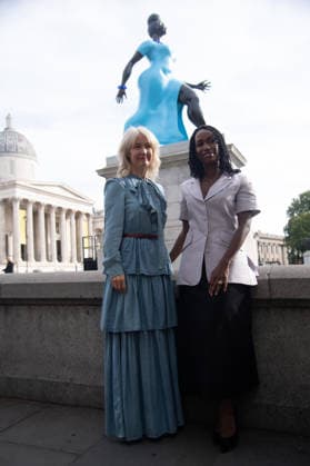 Fourth Plinth Unveiling at Trafalgar Square, London, UK - 10 September, 2026 Justine Simons - Deputy Mayor for Culture and Creative Industries in London and American Artist Tschabalala Self pose with Self s artwork Lady In Blue on the Fourth Plinth at Trafalgar Square, London, England, UK on Thursday 10 September, 2026., Credit:Justin Ng Avalon UK, England, London, Trafalgar Square Copyright: xJustinxNgx xAvalonx 1133037780