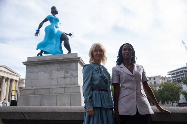 Fourth Plinth Unveiling at Trafalgar Square, London, UK - 10 September, 2026 Justine Simons - Deputy Mayor for Culture and Creative Industries in London and American Artist Tschabalala Self pose with Self s artwork Lady In Blue on the Fourth Plinth at Trafalgar Square, London, England, UK on Thursday 10 September, 2026., Credit:Justin Ng Avalon UK, England, London, Trafalgar Square Copyright: xJustinxNgx xAvalonx 1133037791