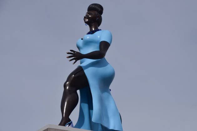 September 10, 2026, London, England, United Kingdom: A new fourth plinth sculpture Lady In Blue by artist Tschabalala Self is unveiled in Trafalgar Square. London United Kingdom - ZUMAv130 20260910_zip_v130_006 Copyright: xVukxValcicx