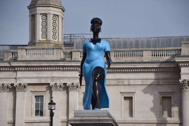 September 10, 2026, London, England, United Kingdom: A new fourth plinth sculpture Lady In Blue by artist Tschabalala Self is unveiled in Trafalgar Square. London United Kingdom - ZUMAv130 20260910_zip_v130_008 Copyright: xVukxValcicx