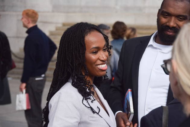 September 10, 2026, London, England, United Kingdom: Artist TSCHABALALA SELF speaks to the media as her artwork Lady In Blue is unveiled as the new fourth plinth sculpture in Trafalgar Square. London United Kingdom - ZUMAv130 20260910_zip_v130_015 Copyright: xVukxValcicx