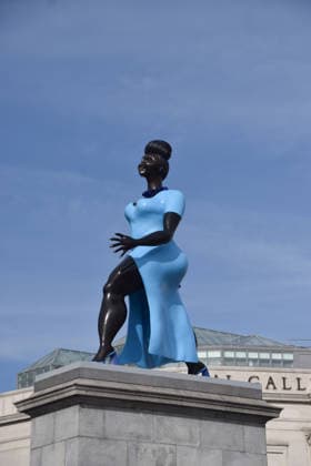 September 10, 2026, London, England, United Kingdom: A new fourth plinth sculpture Lady In Blue by artist Tschabalala Self is unveiled in Trafalgar Square. London United Kingdom - ZUMAv130 20260910_zip_v130_020 Copyright: xVukxValcicx
