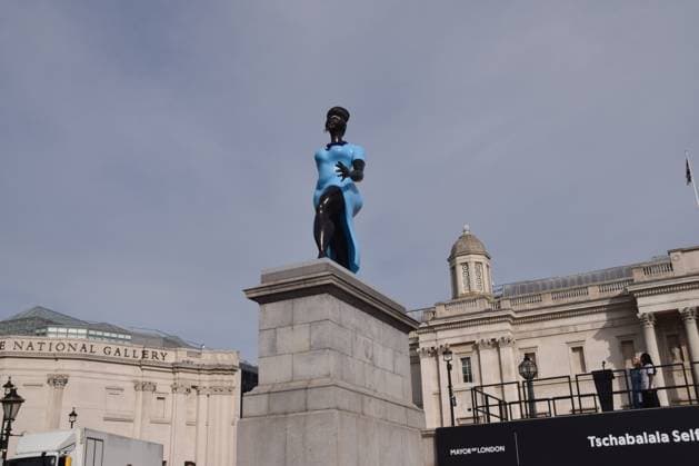 September 10, 2026, London, United Kingdom: The new Fourth Plinth sculpture entitled Lady In Blue by artist Tschabalala Self is unveiled in Trafalgar Square..The sculpture is the 16th Fourth Plinth commission to date. London United Kingdom - ZUMAs197 20260910_aaa_s197_033 Copyright: xVukxValcicx