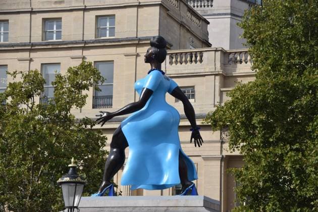 September 10, 2026, London, United Kingdom: The new Fourth Plinth sculpture entitled Lady In Blue by artist Tschabalala Self is unveiled in Trafalgar Square..The sculpture is the 16th Fourth Plinth commission to date. London United Kingdom - ZUMAs197 20260910_aaa_s197_039 Copyright: xVukxValcicx