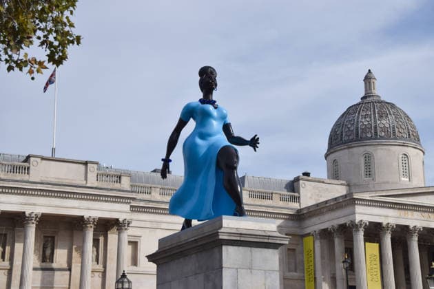 September 10, 2026, London, England, United Kingdom: The new Fourth Plinth sculpture Lady In Blue by artist Tschabalala Self is unveiled in Trafalgar Square. London United Kingdom  - ZUMAv130 20260910_zip_v130_029 Copyright: xVukxValcicx