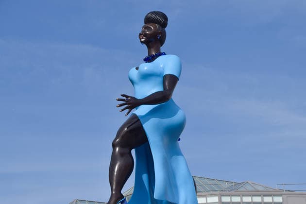 September 10, 2026, London, England, United Kingdom: The new Fourth Plinth sculpture Lady In Blue by artist Tschabalala Self is unveiled in Trafalgar Square. London United Kingdom - ZUMAv130 20260910_zip_v130_033 Copyright: xVukxValcicx