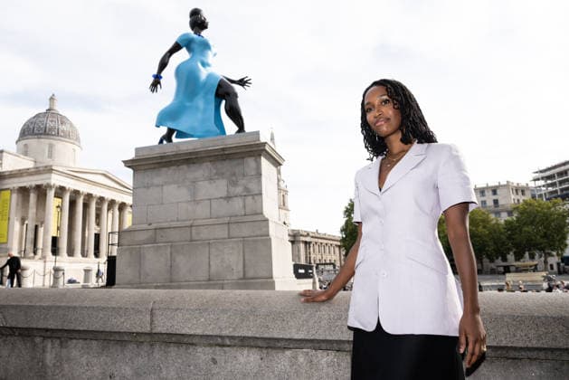 Lady in Blue on the Fourth Plinth EDITORIAL USE ONLY Artist Tschabalala Self unveils her artwork, ˜Lady in Blue™, on Trafalgar Square™s Fourth Plinth in London. The artwork is the 16th Fourth Plinth commission since the programme began and pays homage to young metropolitan women, reflecting many of today™s Londoners., Credit:Jeff Spicer PA Media Assignments B66 Avalon UK, London  Copyright: xJeffxSpicer PAxMediaxAssignmentsx xB66x xAvalonx 1133094497
