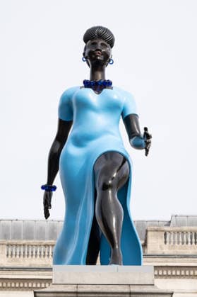 Lady in Blue on the Fourth Plinth EDITORIAL USE ONLY General view of artwork ˜Lady in Blue™, unveiled by artist Tschabalala Self on Trafalgar Square™s Fourth Plinth in London. The artwork is the 16th Fourth Plinth commission since the programme began and pays homage to young metropolitan women, reflecting many of today™s Londoners., Credit:Jeff Spicer PA Media Assignments B66 Avalon UK, London  Copyright: xJeffxSpicer PAxMediaxAssignmentsx xB66x xAvalonx 1133094518