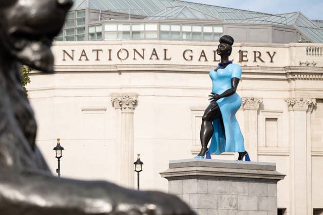 Lady in Blue on the Fourth Plinth EDITORIAL USE ONLY General view of artwork ˜Lady in Blue™, unveiled by artist Tschabalala Self on Trafalgar Square™s Fourth Plinth in London. The artwork is the 16th Fourth Plinth commission since the programme began and pays homage to young metropolitan women, reflecting many of today™s Londoners., Credit:Jeff Spicer PA Media Assignments B66 Avalon UK, London  Copyright: xJeffxSpicer PAxMediaxAssignmentsx xB66x xAvalonx 1133094540