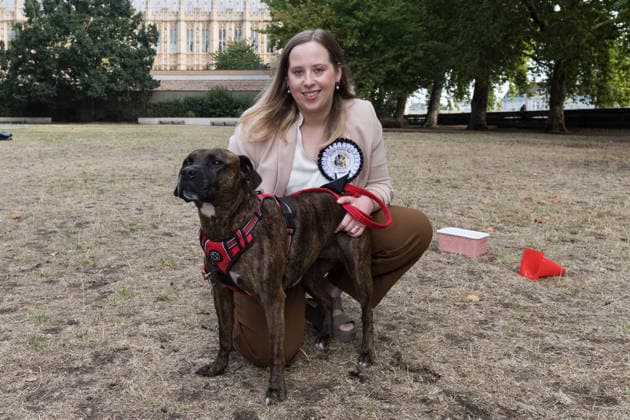 September 10, 2026, London, England, United Kingdom: Becky Gittins MP and her staffy cross Mabel take part in the Westminster Dog of the Year competition in the Victoria Tower Gardens. The event is a celebration of the unique bond between dogs and their owners, and gives parliamentarians the opportunity to highlight the important work that they ve undertaken in Parliament on dog related matters, whilst promoting responsible dog ownership. London United Kingdom  - ZUMAs371 20260910_zip_s371_030 Copyright: xWiktorxSzymanowiczx