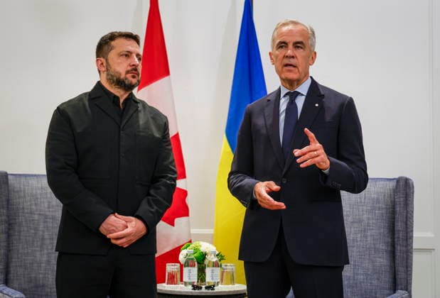September 10, 2026, Calgary, Ab, CANADA: Prime Minister Mark Carney, right, and Volodymyr Zelenskyy, president of Ukraine, meet in Calgary, Alta., Thursday, Sept. 10, 2026. Calgary CANADA - ZUMAc35_ 20260910_zaf_c35_027 Copyright: xJeffxMcintoshx