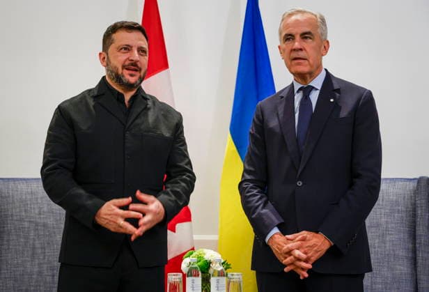 September 10, 2026, Calgary, Ab, CANADA: Prime Minister Mark Carney, right, and Volodymyr Zelenskyy, president of Ukraine, meet in Calgary, Alta., Thursday, Sept. 10, 2026. Calgary CANADA - ZUMAc35_ 20260910_zaf_c35_028 Copyright: xJeffxMcintoshx