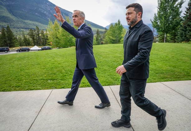 September 10, 2026, Banff, Ab, CANADA: Prime Minister Mark Carney, left, and President of Ukraine Volodymyr Zelenskyy, walk in Banff, Alta., Thursday, Sept. 10, 2026. Banff CANADA - ZUMAc35_ 20260910_zaf_c35_126 Copyright: xJeffxMcintoshx