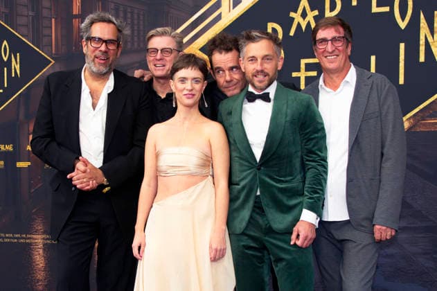 Achim von Borries, Hendrik Handloegten, Liv Lisa Fries, Tom Tykwer, Volker Bruch, and Uwe Schott at the world premiere of the fifth and final season of the TV series *Babylon Berlin* at the Zoo Palast in Berlin, September 10, 2026 Foto:xC.xBehringx xFuturexImagex babylon_berlin_6941