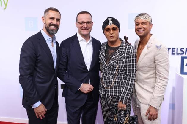 Bertelsmann Party 2026: Daniel Funke, Jens Spahn, Julian F. M. Stoeckel, Marcell Damaschke; Red Carpet at the Bertelsmann Party 2026, Bertelsmann Berlin Office, Berlin, September 10, 2026 Copyright: xEventpress Kratschx