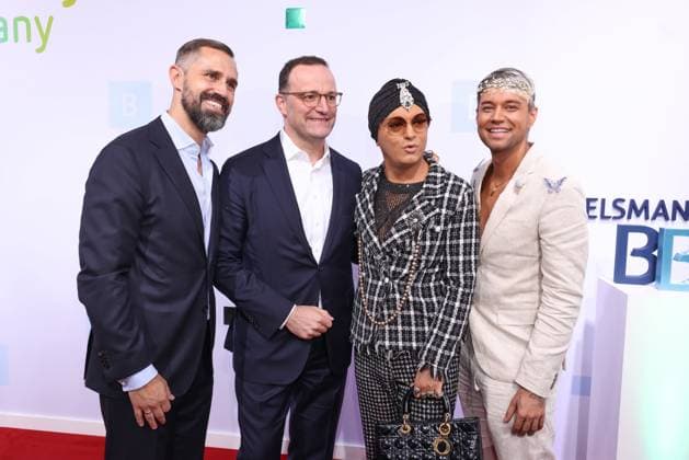 Bertelsmann Party 2026: Daniel Funke, Jens Spahn, Julian F. M. Stoeckel, Marcell Damaschke; Red Carpet at the Bertelsmann Party 2026, Bertelsmann Berlin Office, Berlin, September 10, 2026 Copyright: xEventpress Kratschx