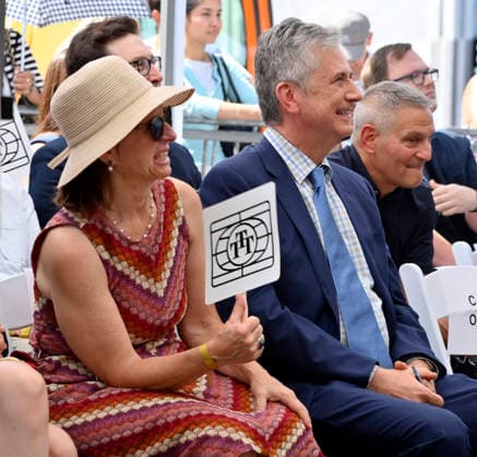 American screenwriter, television producer and director Greg Daniels (R) and his wife Susanne Daniels react to comments during an unveiling ceremony honoring Daniels with the 2,856th star on the Hollywood Walk of Fame in Los Angeles on Thursday, September 10, 2026.  LAP2026091025 JIMxRUYMEN