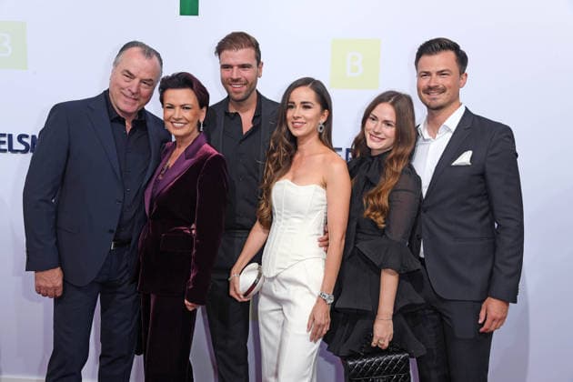 Clemens Tönnies with his wife Margit Tönnies, their daughter Julia Tönnies and her boyfriend David Severin, and their son Maximilian Tönnies with his wife Olivia Tönnies at the BERTELSMANN PARTY 2026 at the Bertelsmann representative office in Berlin on September 10, 2026