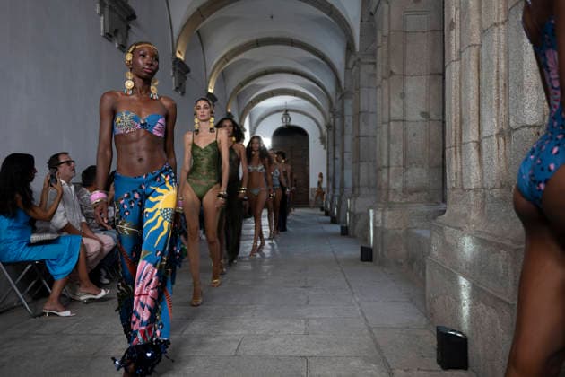 September 10, 2026, Madrid, Spain: A model parades with Dolores Cortes design during the OMODA Fashion Week en ISE San Isidro in Madrid. Madrid Spain  - ZUMAs197 20260910_aaa_s197_586 Copyright: xAtilanoxGarciax
