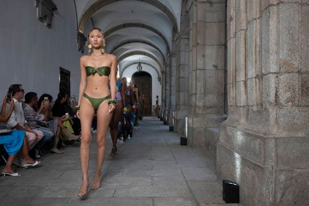 September 10, 2026, Madrid, Spain: A model parades with Dolores Cortes design during the OMODA Fashion Week en ISE San Isidro in Madrid. Madrid Spain  - ZUMAs197 20260910_aaa_s197_589 Copyright: xAtilanoxGarciax