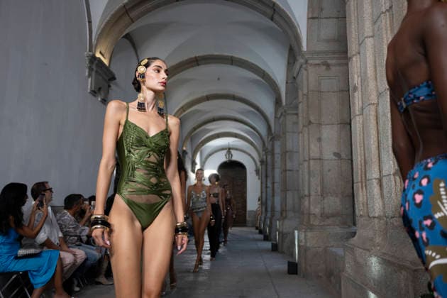 September 10, 2026, Madrid, Spain: A model parades with Dolores Cortes design during the OMODA Fashion Week en ISE San Isidro in Madrid. Madrid Spain  - ZUMAs197 20260910_aaa_s197_593 Copyright: xAtilanoxGarciax
