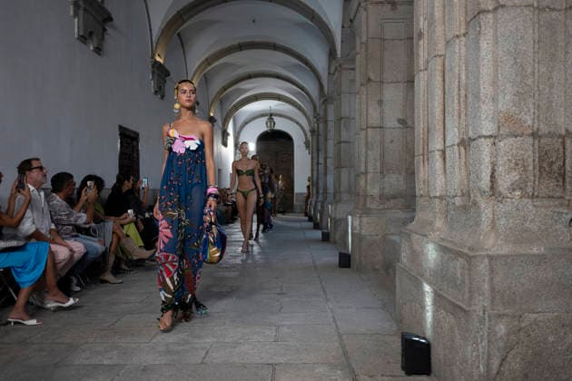 September 10, 2026, Madrid, Spain: A model parades with Dolores Cortes design during the OMODA Fashion Week en ISE San Isidro in Madrid. Madrid Spain  - ZUMAs197 20260910_aaa_s197_595 Copyright: xAtilanoxGarciax