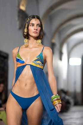 September 10, 2026, Madrid, Spain: A model parades with Dolores Cortes design during the OMODA Fashion Week en ISE San Isidro in Madrid. Madrid Spain  - ZUMAs197 20260910_aaa_s197_596 Copyright: xAtilanoxGarciax