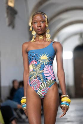 September 10, 2026, Madrid, Spain: A model parades with Dolores Cortes design during the OMODA Fashion Week en ISE San Isidro in Madrid. Madrid Spain  - ZUMAs197 20260910_aaa_s197_599 Copyright: xAtilanoxGarciax