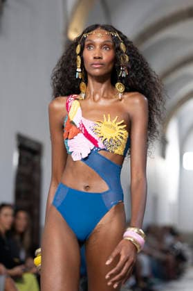 September 10, 2026, Madrid, Spain: A model parades with Dolores Cortes design during the OMODA Fashion Week en ISE San Isidro in Madrid. Madrid Spain  - ZUMAs197 20260910_aaa_s197_601 Copyright: xAtilanoxGarciax