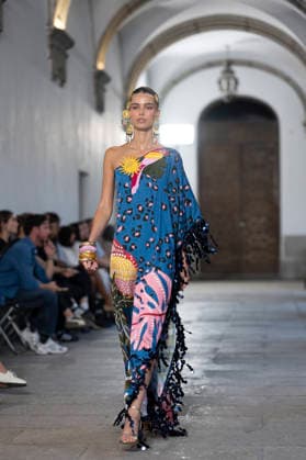 September 10, 2026, Madrid, Spain: A model parades with Dolores Cortes design during the OMODA Fashion Week en ISE San Isidro in Madrid. Madrid Spain  - ZUMAs197 20260910_aaa_s197_602 Copyright: xAtilanoxGarciax