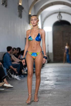 September 10, 2026, Madrid, Spain: A model parades with Dolores Cortes design during the OMODA Fashion Week en ISE San Isidro in Madrid. Madrid Spain  - ZUMAs197 20260910_aaa_s197_606 Copyright: xAtilanoxGarciax