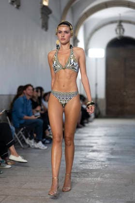 September 10, 2026, Madrid, Spain: A model parades with Dolores Cortes design during the OMODA Fashion Week en ISE San Isidro in Madrid. Madrid Spain  - ZUMAs197 20260910_aaa_s197_608 Copyright: xAtilanoxGarciax