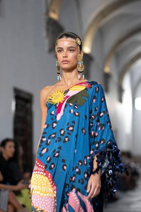 September 10, 2026, Madrid, Spain: A model parades with Dolores Cortes design during the OMODA Fashion Week en ISE San Isidro in Madrid. Madrid Spain  - ZUMAs197 20260910_aaa_s197_609 Copyright: xAtilanoxGarciax