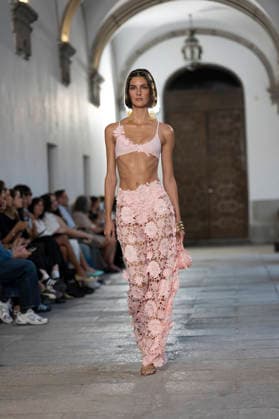 September 10, 2026, Madrid, Spain: A model parades with Dolores Cortes design during the OMODA Fashion Week en ISE San Isidro in Madrid. Madrid Spain  - ZUMAs197 20260910_aaa_s197_616 Copyright: xAtilanoxGarciax