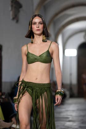 September 10, 2026, Madrid, Spain: A model parades with Dolores Cortes design during the OMODA Fashion Week en ISE San Isidro in Madrid. Madrid Spain  - ZUMAs197 20260910_aaa_s197_622 Copyright: xAtilanoxGarciax