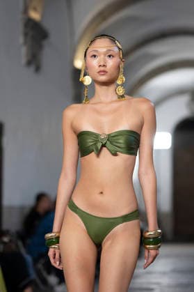 September 10, 2026, Madrid, Spain: A model parades with Dolores Cortes design during the OMODA Fashion Week en ISE San Isidro in Madrid. Madrid Spain  - ZUMAs197 20260910_aaa_s197_625 Copyright: xAtilanoxGarciax