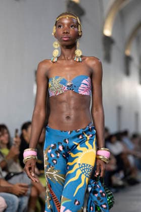 September 10, 2026, Madrid, Spain: A model parades with Dolores Cortes design during the OMODA Fashion Week en ISE San Isidro in Madrid. Madrid Spain  - ZUMAs197 20260910_aaa_s197_628 Copyright: xAtilanoxGarciax